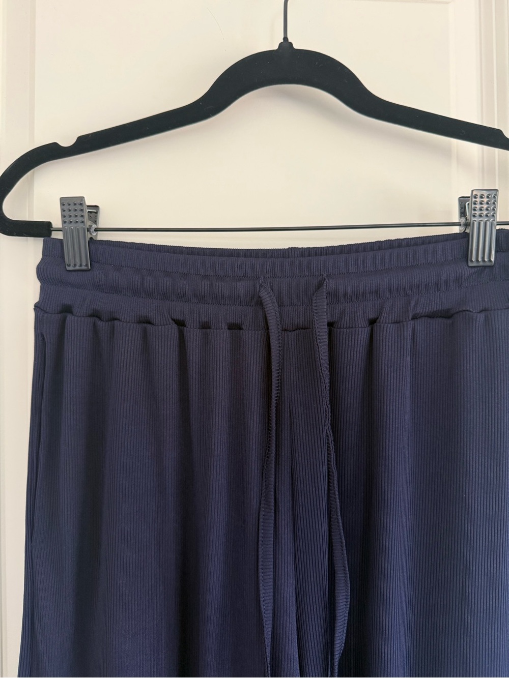Wide Leg Ribbed Drawstring Pants - Navy - Picture 2 of 4
